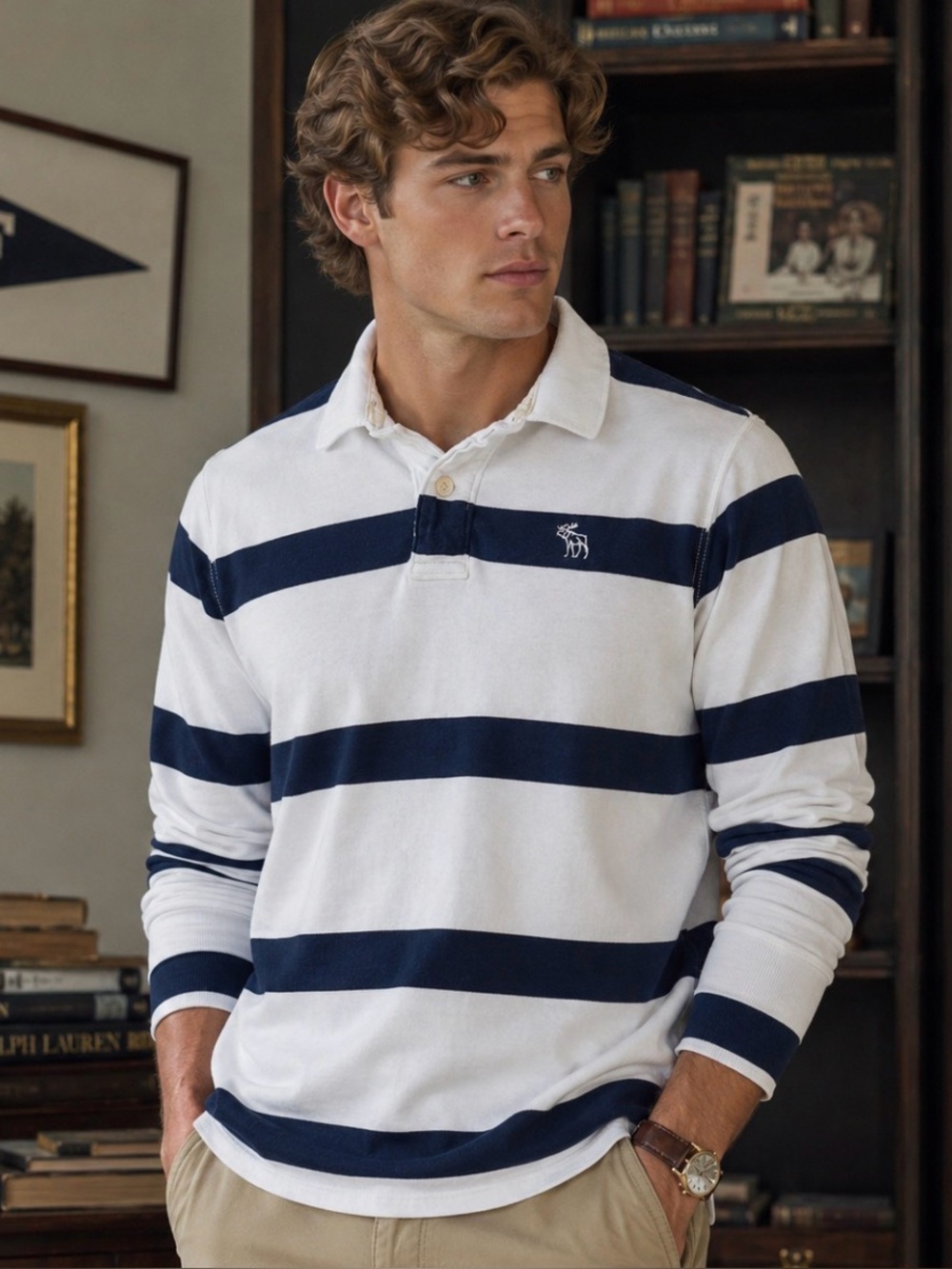 Abercrombie & Fitch Striped Rugby Polo Shirt L 100% Cotton Preppy Y2K Old Money